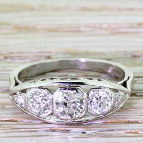 fig 1. Art Deco 1.05 Carat Old Cut Diamond Trilogy Ring, circa 1930