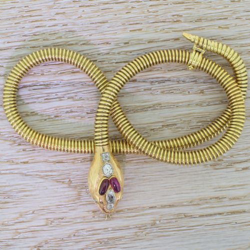 fig 1. Victorian Cabochon Ruby & Old Cut Diamond Snake Necklace, circa 1860