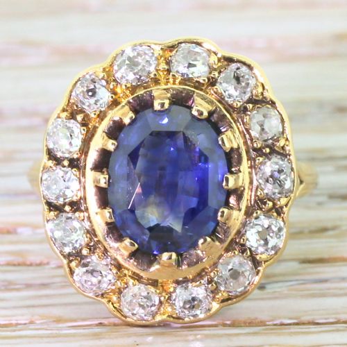 fig 1. Victorian 2.00 Carat Sapphire & Old Cut Diamond Cluster Ring, circa 1890