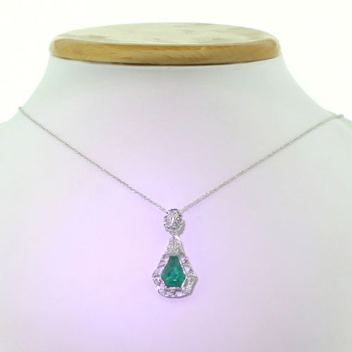 Edwardian Colombian Emerald & Diamond Pendant, Circa 1910
