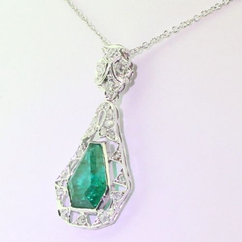 fig 2. Edwardian Colombian Emerald & Diamond Pendant, circa 1910