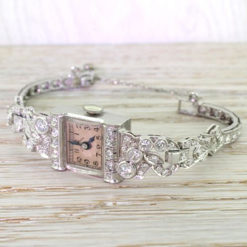 Hamilton 1.92 Carat Diamond & Platinum Cocktail Watch, Circa 1950
