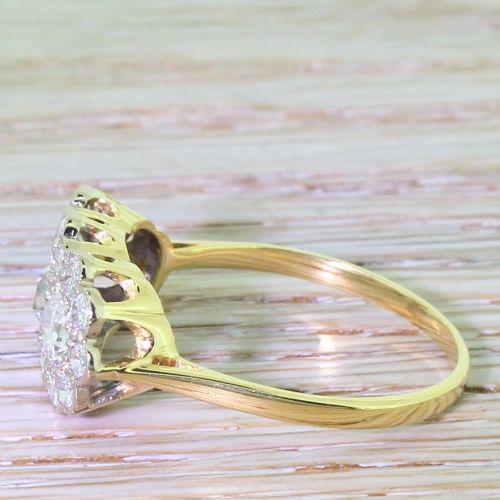 fig 2. Mid Century 2.07 Carat Old Cut Diamond Triple Daisy Cluster Ring, circa 1950