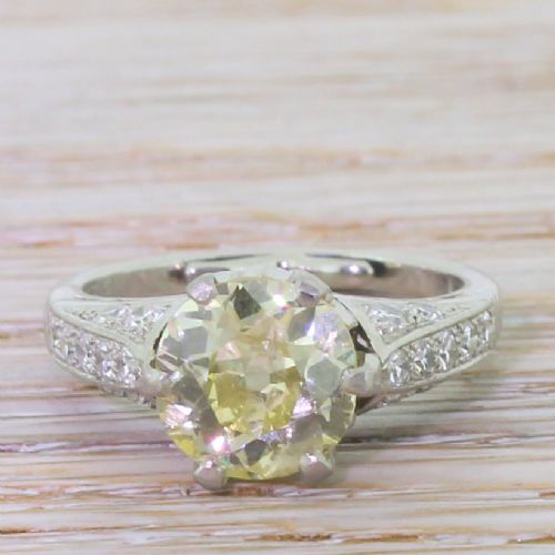 fig 1. Art Deco 2.90 Carat Fancy Yellow Old Cut Diamond Ring, circa 1930