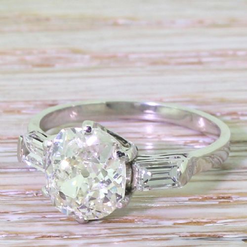 Art Deco 2.50 Carat Old Cushion Cut Diamond Engagement Ring, Circa 1925
