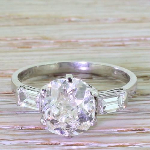 fig 1. Art Deco 2.50 Carat Old Cushion Cut Diamond Engagement Ring, circa 1925