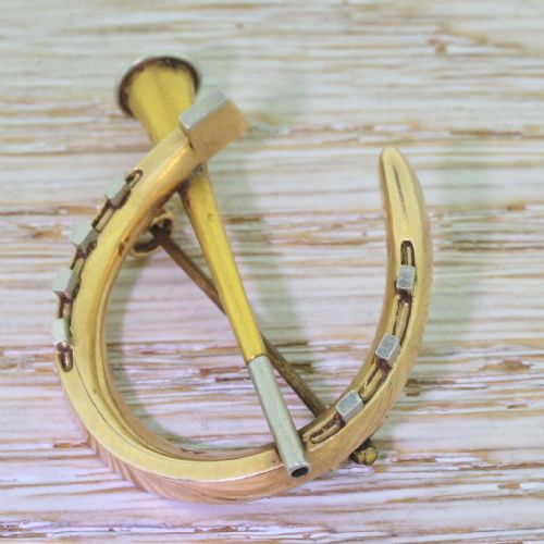 Victorian Horseshoe & Horn Hunting Brooch, Circa 1870
