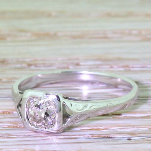 Art Deco 0.50 Carat Old Cushion Cut Diamond Engagement Ring, Circa 1930
