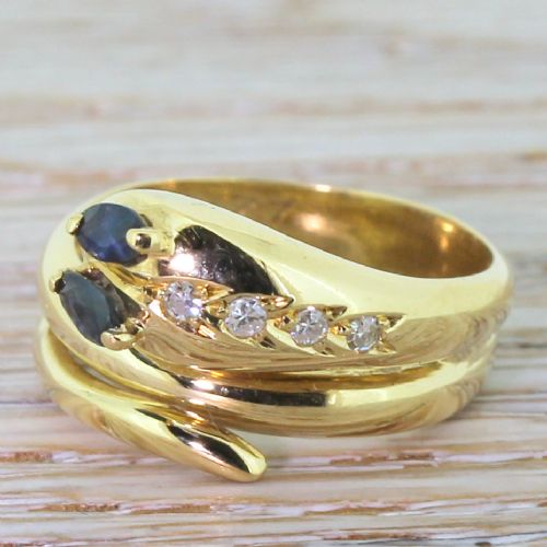 Early 20th Century Sapphire & Diamond Serpent Ring, Circa 1920
