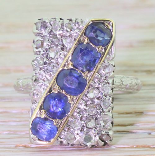 fig 1. Edwardian Sapphire & Rose Cut Diamond “Sash” Plaque Ring, circa 1910