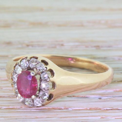 Victorian Ruby & Old Cut Diamond Cluster Ring, Circa 1860
