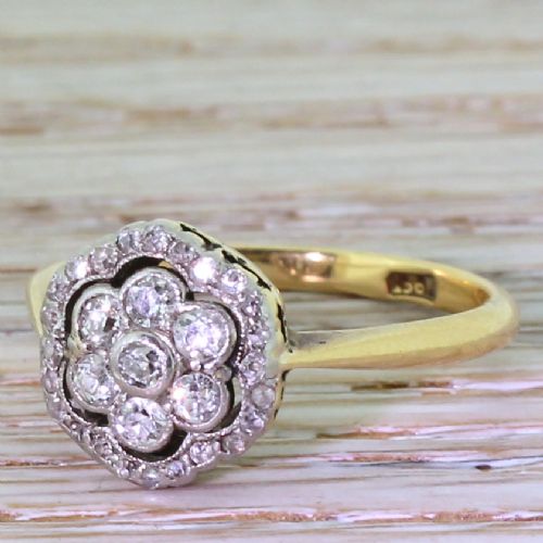 Edwardian 0.57 Carat Old Cut Diamond Double Cluster Ring, Circa 1910
