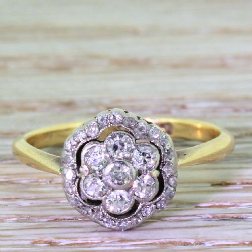fig 1. Edwardian 0.57 Carat Old Cut Diamond Double Cluster Ring, circa 1910
