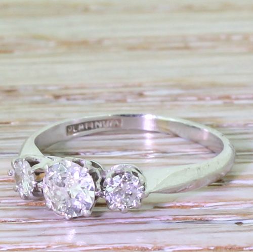 Art Deco 0.50 Carat Old Cut Diamond Trilogy Ring, Circa 1920
