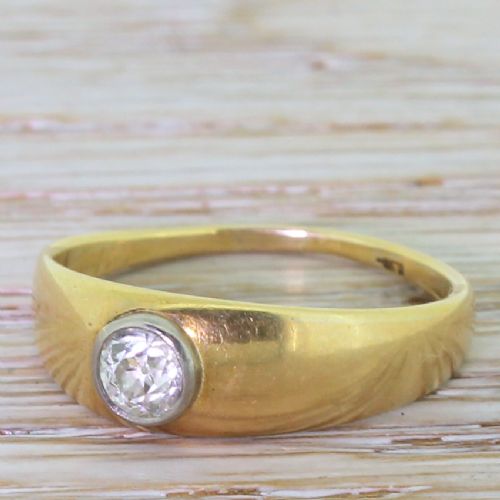 Edwardian 0.30 Carat Old Cut Diamond Gypsy Style Ring, Dated 1909
