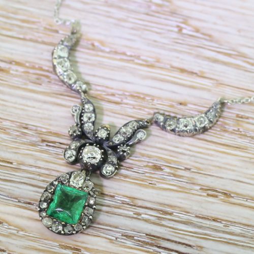 Victorian Emerald & Old Cut Diamond Necklace, Circa 1900
