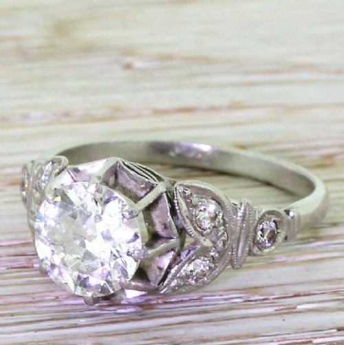 Art Deco 1.50 Carat Old European Cut Diamond Engagement Ring, Circa 1935
