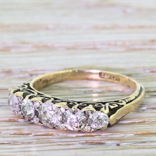Victorian 1.00 Carat Old Cut Diamond Five Stone Ring, Circa 1880
