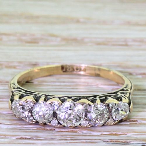 fig 1. Victorian 1.00 Carat Old Cut Diamond Five Stone Ring, circa 1880
