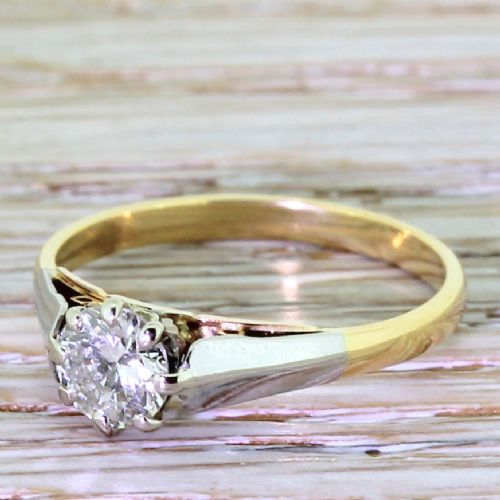 Mid Century 0.55 Carat Brilliant Round Diamond Engagement Ring, Circa 1945
