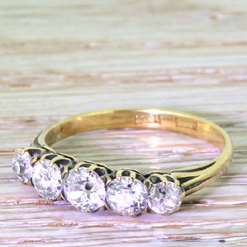 Victorian 1.30 Carat Old Cut Diamond Five Stone Ring, Circa 1900
