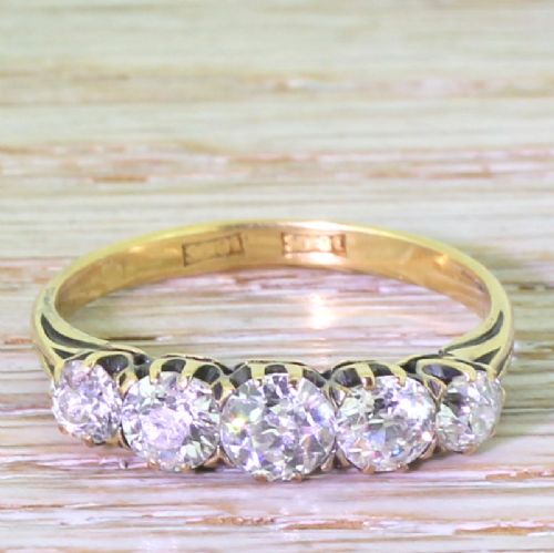 fig 1. Victorian 1.30 Carat Old Cut Diamond Five Stone Ring, circa 1900
