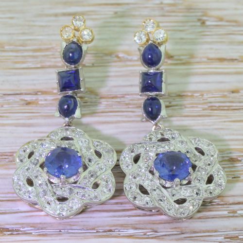 fig 1. Art Deco Sapphire & Diamond Lotus Drop Earrings, circa 1925
