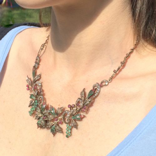 fig 1. Victorian Diamond, Ruby & Emerald Foliate Necklace, circa 1890