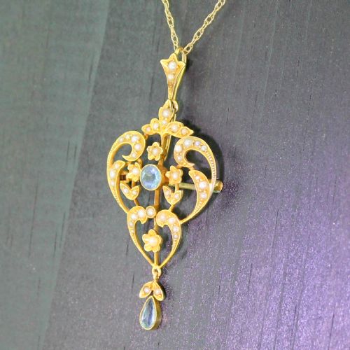fig 1. Art Nouveau Aquamarine & Pearl Brooch / Pendant, circa 1890
