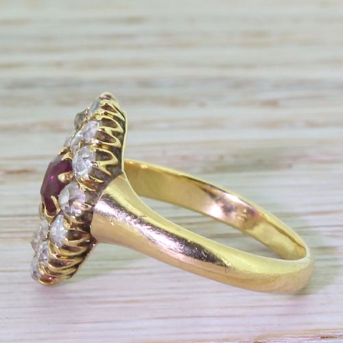 fig 2. Victorian Ruby & Old Cut Diamond Navette Cluster Ring, dated 1879