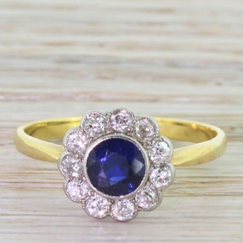 fig 1. Art Deco Sapphire & Old Cut Diamond Target Cluster Ring, circa 1930