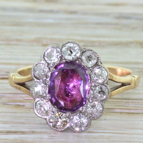 fig 1. Victorian Pink Sapphire & Old Cut Diamond Cluster Ring, circa 1890