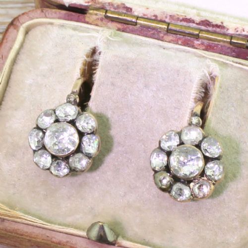 Victorian Rose Cut Diamond Cluster Earrings, Circa 1860
