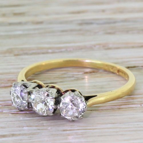 Art Deco 1.00 Carat Old Cut Diamond Trilogy Ring, Circa 1920

