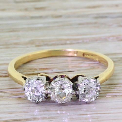 fig 1. Art Deco 1.00 Carat Old Cut Diamond Trilogy Ring, circa 1920