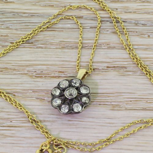 fig 1. Victorian 1.20 Carat Old Cut Diamond Cluster Pendant, circa 1880
