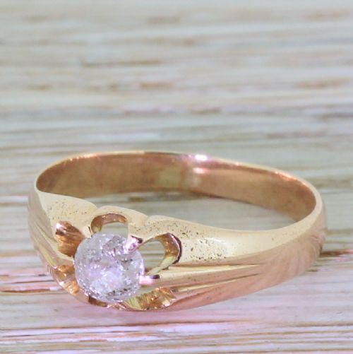 Victorian 0.35 Carat Old Cut Diamond Gypsy Style Ring, Circa 1900
