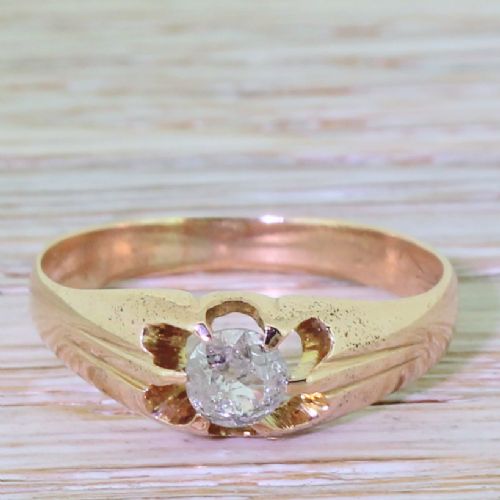 fig 1. Victorian 0.35 Carat Old Cut Diamond Gypsy Style Ring, circa 1900