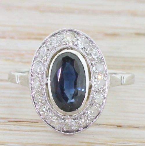fig 1. Art Deco 1.25 Carat Sapphire Diamond Halo Ring, French, circa 1935
