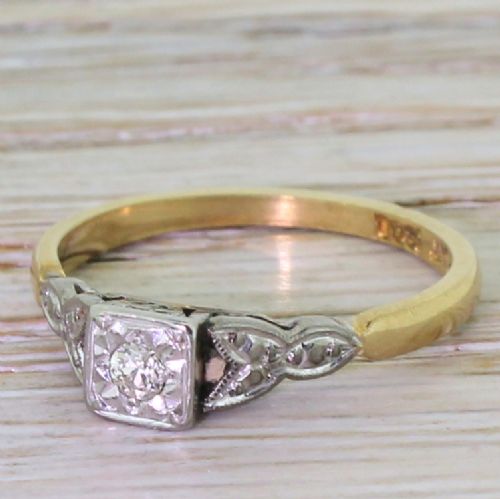 Art Deco Old Cut Diamond Engagement Ring, 18k Gold & Platinum, Circa 1930
