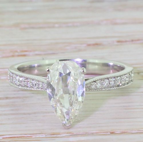 fig 1. 1.14 Carat Pear-Shaped Old Cut Diamond Engagement Ring, Platinum