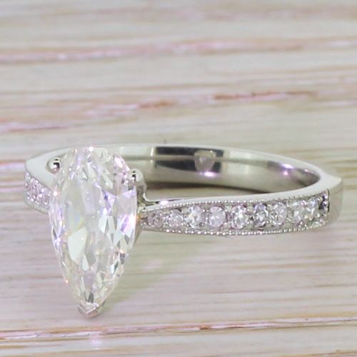 1.14 Carat Pear-shaped Old Cut Diamond Engagement Ring, Platinum
