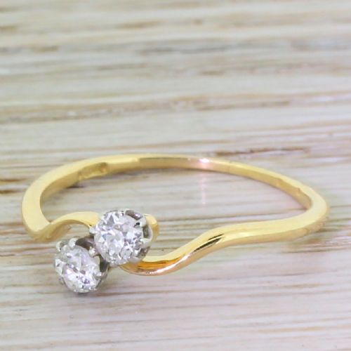 Art Deco 0.40 Carat Old Cut Diamond Crossover Ring, Circa 1930
