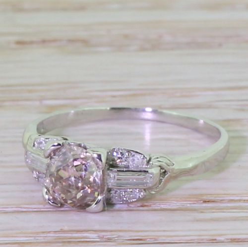 Art Deco 0.67 Carat Brownish Pink Old Cut Diamond Engagement Ring, Circa 1930
