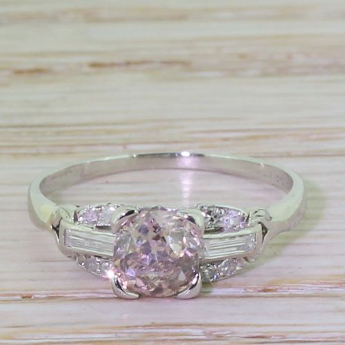 fig 1. Art Deco 0.67 Carat Brownish Pink Old Cut Diamond Engagement Ring, circa 1930