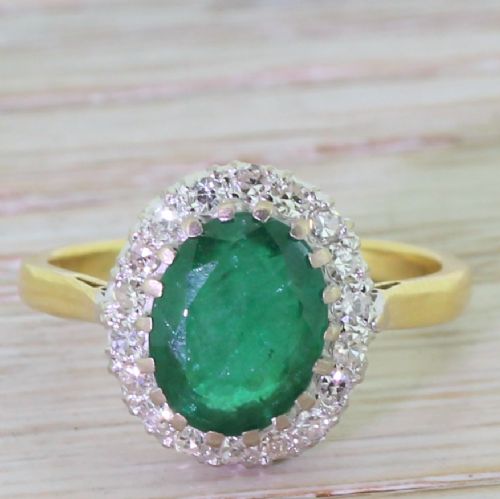 fig 1. Mid Century 2.00 Carat Emerald & Diamond Cluster Ring, circa 1950