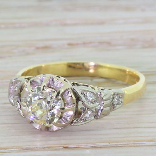 Mid Century 0.68 Carat Old Cut Diamond Engagement Ring, Circa 1950
