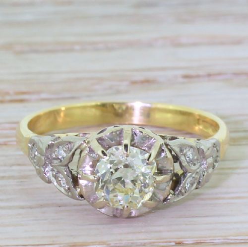 fig 1. Mid Century 0.68 Carat Old Cut Diamond Engagement Ring, circa 1950