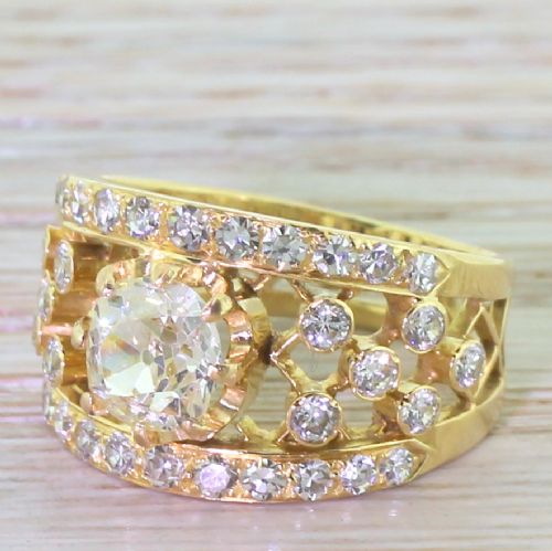 Mid Century 2.53 Carat Old Cut Diamond “Bubbles” Ring, Circa 1950
