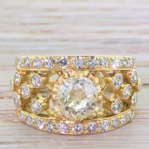fig 1. Mid Century 2.53 Carat Old Cut Diamond “Bubbles” Ring, circa 1950